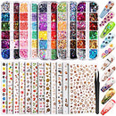 12 Sheets Nail Art Sticker 3D Self-Adhesive, Teenitor Nail Art Decoration with 5 Boxes Holographic Nail Art Glitter Flakes Butterfly Heart Star Maple Leaf Nail Sequins and Nail Art Flower Slices Teenitor