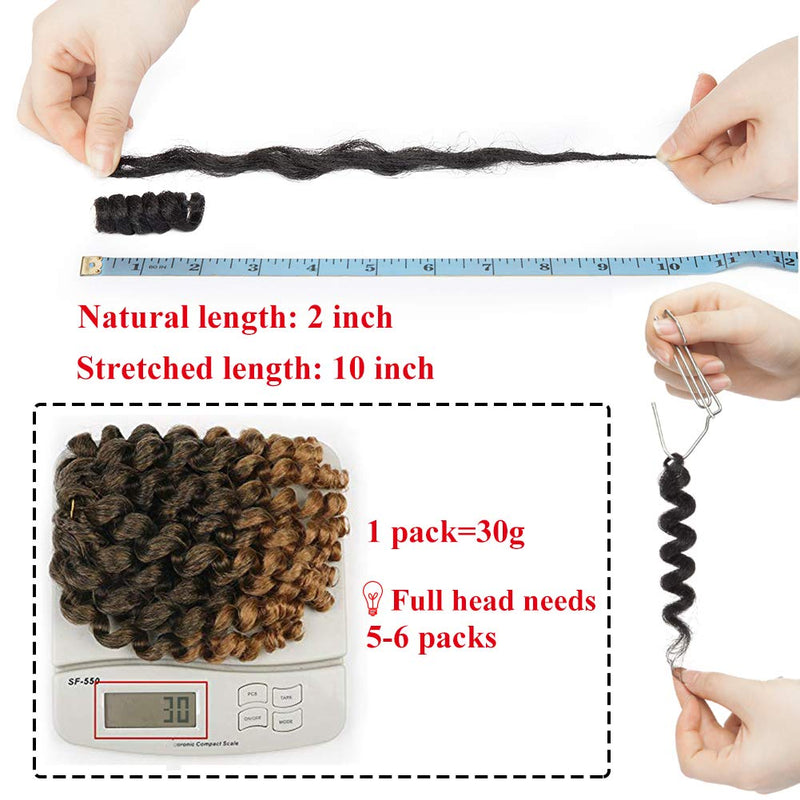 Benehair Saniya Curly Crochet Hair Ombre Synthetic Jumpy Wand Toni Curl Crochet Hair for Black Women 10 inch Two Tones Spiral Curls Jamaican Bouncy Twist Braiding Hair 3 packs Black to Light Auburn Benehair