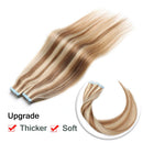 40pcs Rooted Tape in Remy Human Hair Extensions 100g Ash Brown mixed Bleach Blonde 20 inch Highlighted Long Straight Remy Skin Weft Invisible Double Sided Tape +20pcs Tapes20inch
