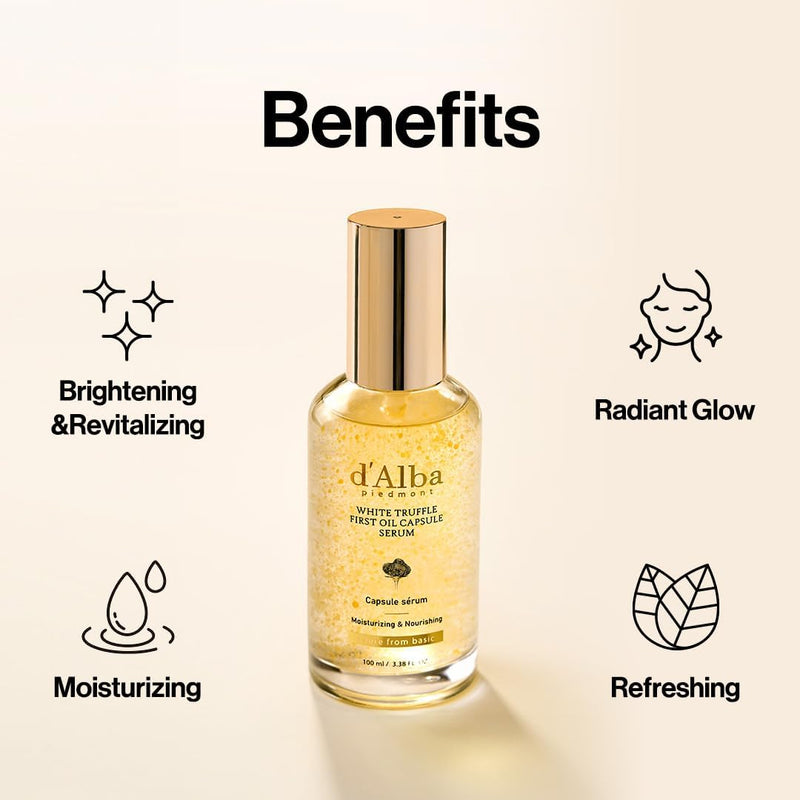 d'alba Piedmont White Truffle Oil Capsule Serum, Daily Vita Boost for Luminous Skin, Double Vitamin Formula, Korean Skin Care (3.38fl. oz.)