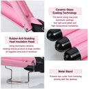 3 Barrel Curling Iron Wand Dual Voltage Hair Crimper with LCD Temp Display - 1 Inch Ceramic Tourmaline Triple Barrels, Temperature Adjustable Portable Hair Waver Heats Up Quickly (Pink) Aleath