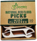 Natural Dental Floss Picks - Eco Friendly Cruelty Free & Vegan Tooth Flossers Pick Set with Biodegradable and Compostable BPA Free Handle & Zero Waste Packaging - 200 Pack (Mint Flavored) BAMBOEARTH Store
