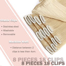 Hairro 100% Human Hair Clip in Extensions Thin 8 Inch Short Straight Bleach Blonde Human Hair Clip on Hairpieces 45g Machine Weft 8pcs 18 Clips for Women