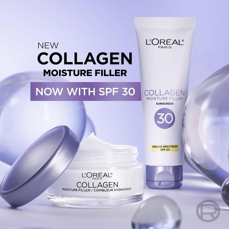L'Oreal Paris Collagen Moisture Filler Face Cream, Anti-Aging Face Moisturizer, Non-Greasy Fragrance Free Skin Care Formula For Up to 48HR Hydration, 3.4 Oz - Infinity Warehouse