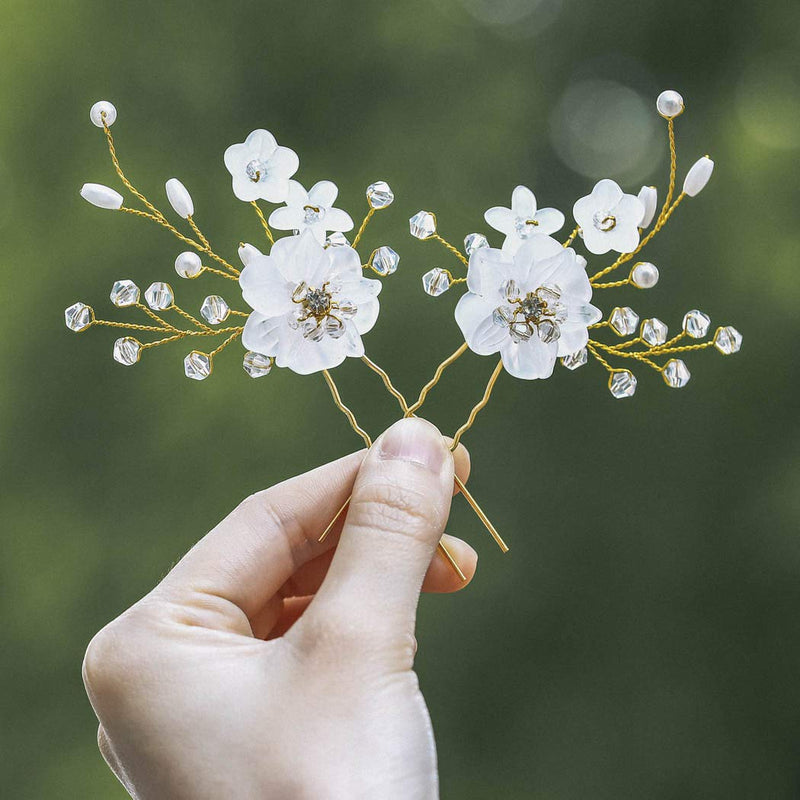 Yean Bride Flower Wedding Hair Pins Gold Pearls Bridal Hair Piece Crystals Hair Accessories for Women and Girls Pack of 2 Yean