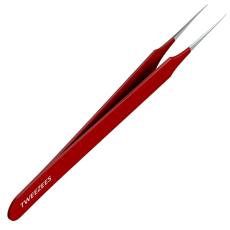 Ingrown Hair Tweezers | Pointed Tip | Red | 2 Pack | Precision Stainless Steel | Extra Sharp and Perfectly Aligned for Ingrown Hair Treatment & Splinter Removal For Men and Women | By Tweezees Tweezees