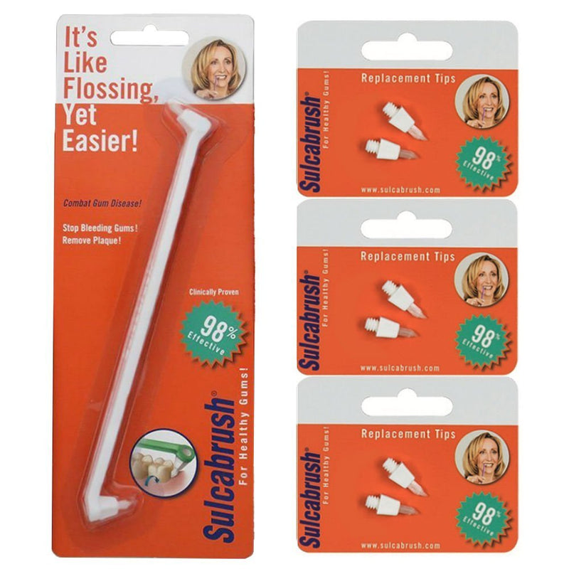 1 Sulcabrush Handle and 3 Replacement Tip Packs Bundle Sulcabrush