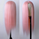 Maycaur Pink Synthetic Hair Wigs with Natural Baby Hair Long Straight Women's Wig Heat Resistant Synthetic No Lace Wigs for Fashion Women Maycaur