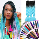 African Jumbo Braiding Synthetic Hair African Box Braids Ombre 24 Inch High Temperature Fiber Senegal Twist Braids 100g/pack 2 Tones Black/Light Blue 3 Packs Hairro Store