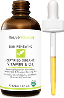Vitamin E Oil - 100% All Natural & USDA Organic (LARGE 4oz Bottle) Visibly Reduce the Look of Scars, Stretch Marks, Dark Spots & Wrinkles for Hydrated & Youthful Skin. Face & Body Moisturizer RejuveNaturals