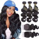 QTHAIR 12A Grade Brazilian Hair Body Wave Bundles with Closure (18 20 20+16 Inch) Nature Black Unprocessed Human Hair Weave 3 Bundles with 4×4 Free Part Lace Closure. QTHAIR Store