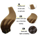 GOO GOO 120g 24 inch Hair Extensions Clip in Human Hair Chocolate Brown Fading to Dirty Blonde Real Remy Human Hair Extensions Clip in Real Natural Hair Extensions 7 Pieces Silky Straight GOO GOO Store