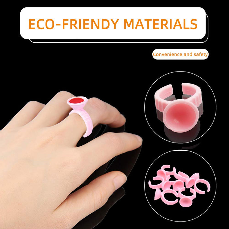 WINMIU 300PCS Disposable Tattoo Lash Glue Rings for Eyelash Extensions, Nail Art Plastic Glue Supplies Rings Cups Holder, Finger Hand Beauty Tools, Pigment Nail Eyelash Glue Ring Holders (Pink) WINMIU