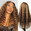 ISEE Hair Transparent Lace Front Wigs Human Hair Deep Wave Wigs 150% Density 13X4 Lace Frontal Human Hair Wigs for Black Women Pre Plucked with Baby Hair (18 Inches, Honey Blonde Highlights) ISEE