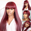 UNice Burgundy Silk Straight Human Hair Wig with Bangs, Mongolian Remy Hair Machine Made Glueless Non Lace Front Wigs for Women Red Color 150% Density (18 inch) UNICE Store