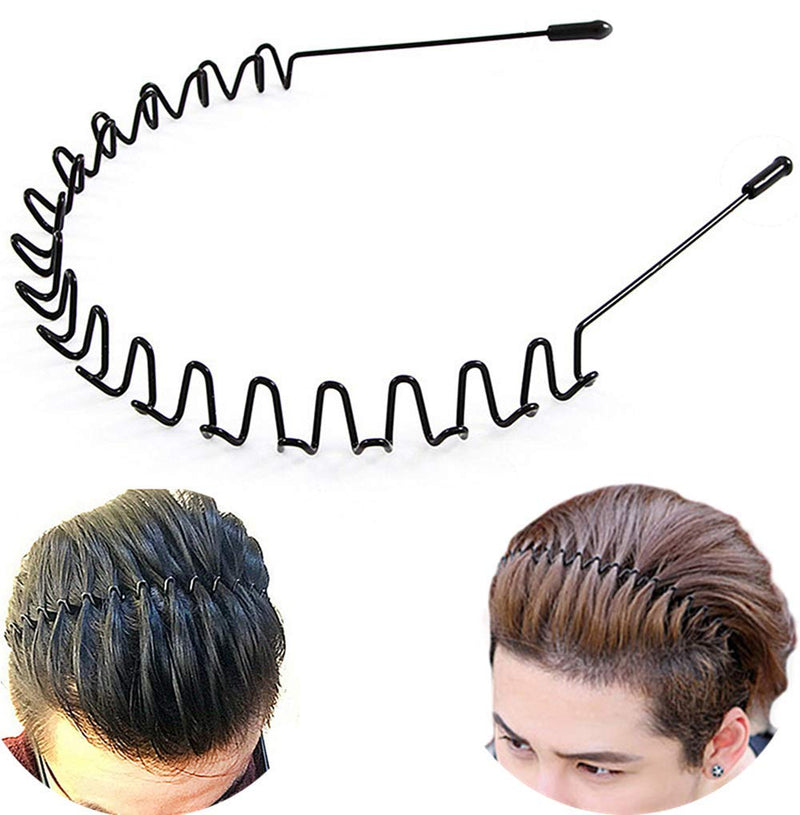 Metal Hair Bands for Men Women's Headbands Beauty Care, Unisex Black Wavy Spring Sports for Men's Hair Band Hoop Clips Women Accessories Simple Elastic Non Slip Wide Headwear Bandeau Outdoors (1 pack) Lofuanna