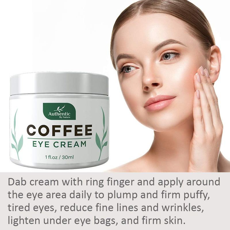 Caffeine Eye Cream For Anti Aging, Dark Circles, Bags, Puffiness. Great Under Eye Skin + Face Tightening, Eye Lift Treatment For Women, Men. Coffee, Avocado Oil, Algae, Jojoba, Vitamin C, Peptides Authentic By Nature Store