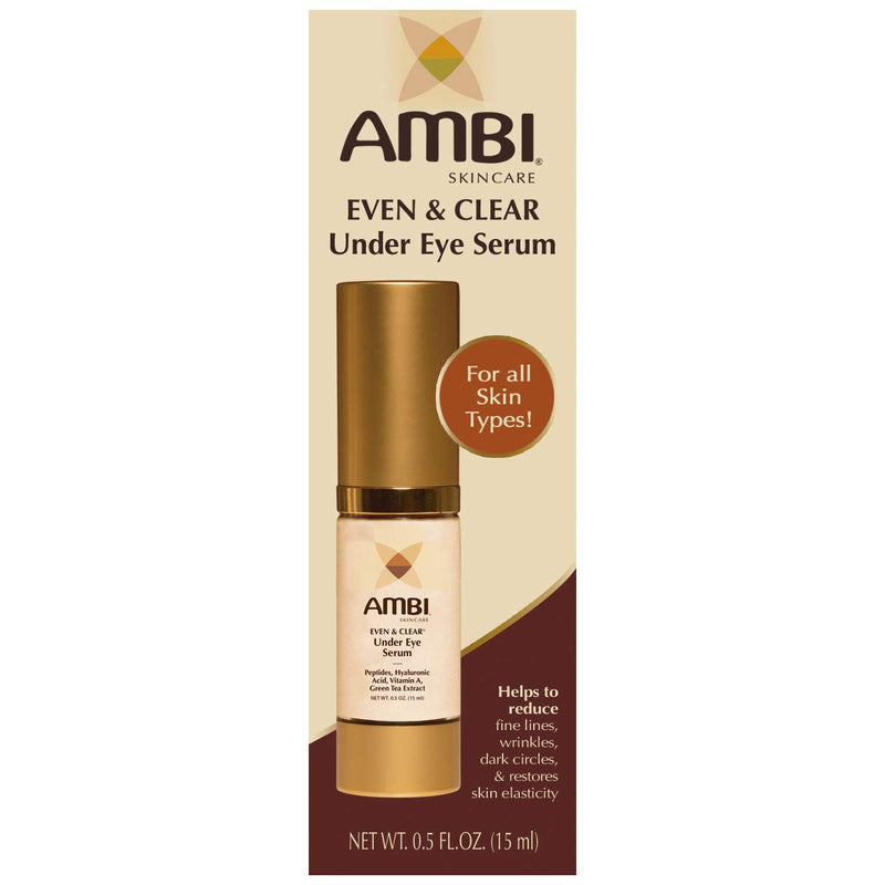 AMBI Even & Clear Under Eye Serum | Anti-aging Formula with Peptides | Reduces Fine Lines, Wrinkles, Under Eye Bags, and Crow's Feet | Restores Skin Elasticity | 0.5 Ounce Ambi