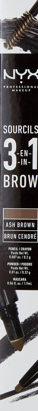 NYX PROFESSIONAL MAKEUP 3-In-1 Brow Pencil, Eyebrow Pencil - Ash Brown NYX PROFESSIONAL MAKEUP