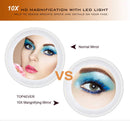 TOP4EVER Flexible 10X Magnifying Suction Mirror, Dimmable LED Lighted Vanity Mirror,Power Locking Suction Cup with Day Light and 360 Degree Swivel, Portable Vanity Mirror for Home Bathroom TOP4EVER