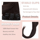 Hairro 100% Human Hair Clip in Extensions Thin 22 Inch Long Straight Dark Brown Human Hair Clip on Hairpieces 75g Machine Weft 8pcs 18 Clips for Women