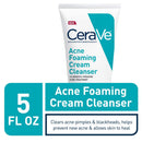 CeraVe Acne Foaming Cream Cleanser | Acne Treatment Face Wash with 4% Benzoyl Peroxide, Hyaluronic Acid, and Niacinamide | Cream to Foam Formula | 5 Oz CeraVe
