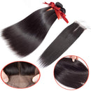 ALLRUN Straight Hair Bundles with Closure Middle Part(10 12 14+10closure) Brazilian Straight Human Hair 3 Bundles with Middle Part Lace Closure Human Hair Extensions Natural Black Color ALLRUN Store