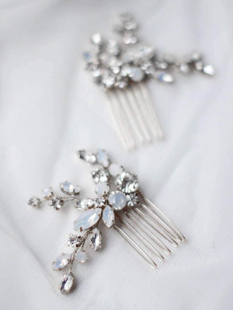 Yean Rhinestone Bride Bridal Hair Comb Opal Crystal Wedding Hair Piece Hair Accessories for Women and Girls (2 Pcs) (Silver) Yean