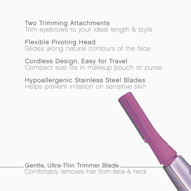 Panasonic Facial Hair Trimmer for Women ES2113PC, with Pivoting Head and Eyebrow Trimmer Attachments, Dry Use, Battery-Operated Panasonic