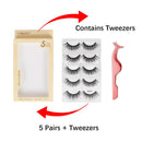 Leipple False Eyelashes 5 Pairs - Professional Reusable 3D Mink Lashes - Handmade Natural Thick Fluffy Fake Eyelashes with Stainless Steel Eyelash Tweezers (Bomb) Leipple
