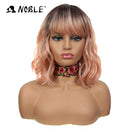 NOBLE Pink Orange Wigs Ombre Bob Curly Wavy Wigs with Air Bangs for Women Synthetic Short Wavy Wigs with Bangs Heat Resistant Synthetic Fiber Wigs for Daily Party Cosplay Costume Wigs NOBLE
