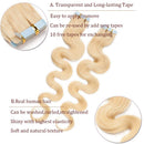 40 PCS Rooted Tape In Hair Extensions Human Hair Invisible Seamless Skin Weft Body Wave Highlight Double Side Tape Remy Human Hair Extensions Wavy For Women (14'',80g/40pcs,