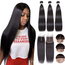 Alidiamond Brazilian Straight Human Hair Bundles with Closure (18 20 22+16 Inch) Free Part, 8A Unprocessed Natural Black Straight Virgin Hair Bundles with 4×4 Lace Closure. Alidiamond