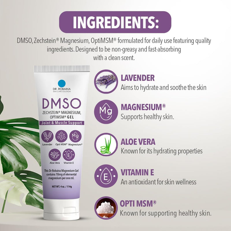 Dr. Robaina DMSO Lavender Gel - 99.9% Pure Pharmaceutical Grade | Skin Relief Formula with Zechstein Magnesium, Arnica, Aloe Vera, Vitamin E | Muscle & Joint Comfort | 4 oz | Made in USA Infinity Warehouse