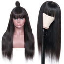 Brazilian Virgin Straight Human Hair Wigs Wigs with Bangs Straight Human Hair Wigs None Lace Front Wigs 130% Density Glueless Machine Made Bob Wigs for Black Women Natural Color 18 Inch Beafay Hair