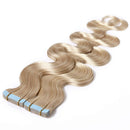 Wavy Tape in Hair Extensions Human Hair 100g 40pcs Body Wave 18 inch Platinum Blonde Long Soft Remy Hair Skin Weft Seamless Invisible Double Side Tape
