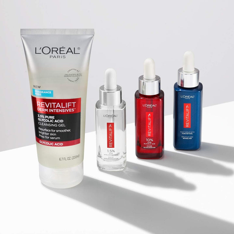 L'Oreal Paris Skincare Revitalift Derm Intensives Gel Cleanser with 3.5% Pure Glycolic Acid, Salicylic Acid to resurface and prep skin for serum, 6.7 fl oz L'Oreal Paris