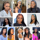 Headband Wig Natural Color Straight Human Hair Wig Scarf Wig Brazilian Remy Human Hair Wig Glueless Machine Made Headband Wig for Black Women 150% Density 20 Inch Borchan