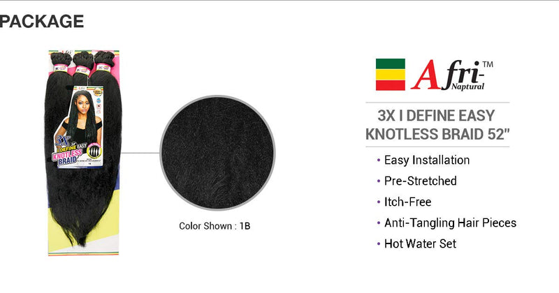 Mane Concept Braids A Fri-Naptural BRD308 3X I Define Easy Knotless Braid 52" (2-PACK, 1B) Mane Concept
