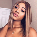 UNice Highlight Ombre 13x4 Lace Front Short Bob Wigs Human Hair for Black Women, 150% Density, Brazilian Remy Hair Brown Blonde Straight Lace Frontal Wig Pre Plucked with Baby Hair (10 inch) UNICE Store
