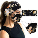 YBSHIN Boho Hair Bands African Buttons Headbands Floral Hair Wraps Turban Hair Scarfs Yoga Hair Wears Elastic Hair Bands with Printed Mouth Cover Headpieces for Women and Girls (Black Flowers) YBSHIN
