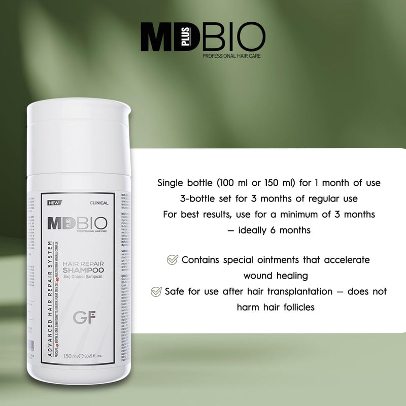 MD PLUS BIO Hair Regrowth, Clinically Tested Repair Shampoo, Anti-Thinning Loss Shampoo, Hair Thinning Therapy For Men & Women, Sulfate Free Paraben Free - 8.45 Fl Oz (150 ml) Infinity Warehouse