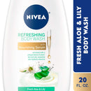 NIVEA Fresh Aloe and Lily Refreshing Body Wash with Nourishing Serum, 20 Fl Oz Bottle NIVEA