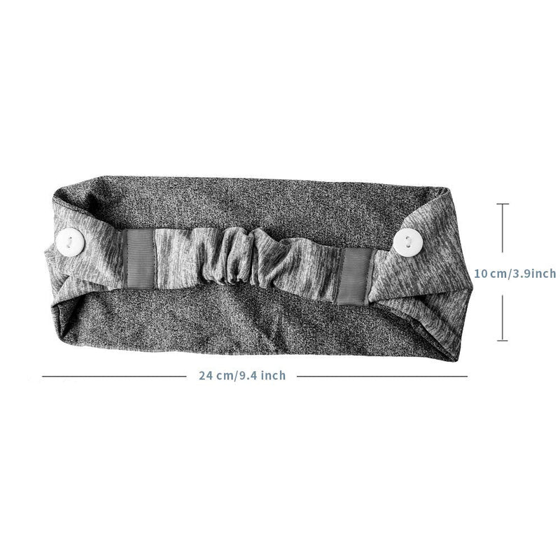 Yoga Sports Headband with Button Anti-Strap, Wide Hair Bandana to Protect Ears for Nurses Doctors and Everyone, Vintage Elastic Hair Accessories (Gray) LOBKIN