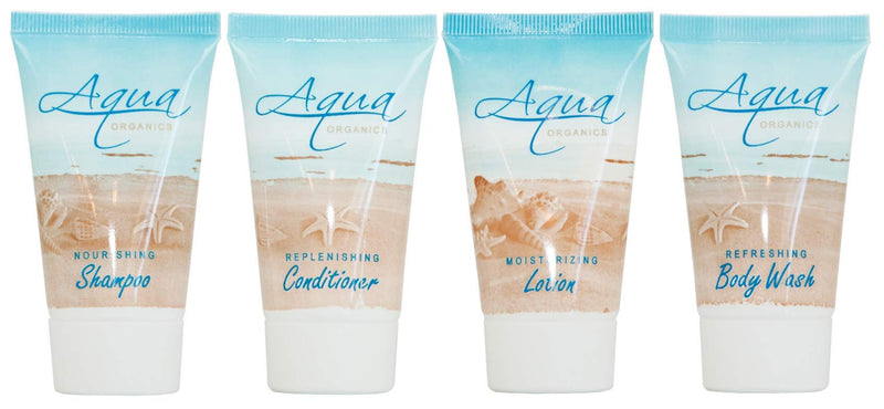 Aqua Organics 1.0 oz. Toiletries Set | 1-Shoppe All-In-Kit Amenities For Hotels, Airbnb & Rentals | Hotel Shampoo & Conditioner, Body Wash, Body Lotion | 80 Piece Travel Set Terra Pure