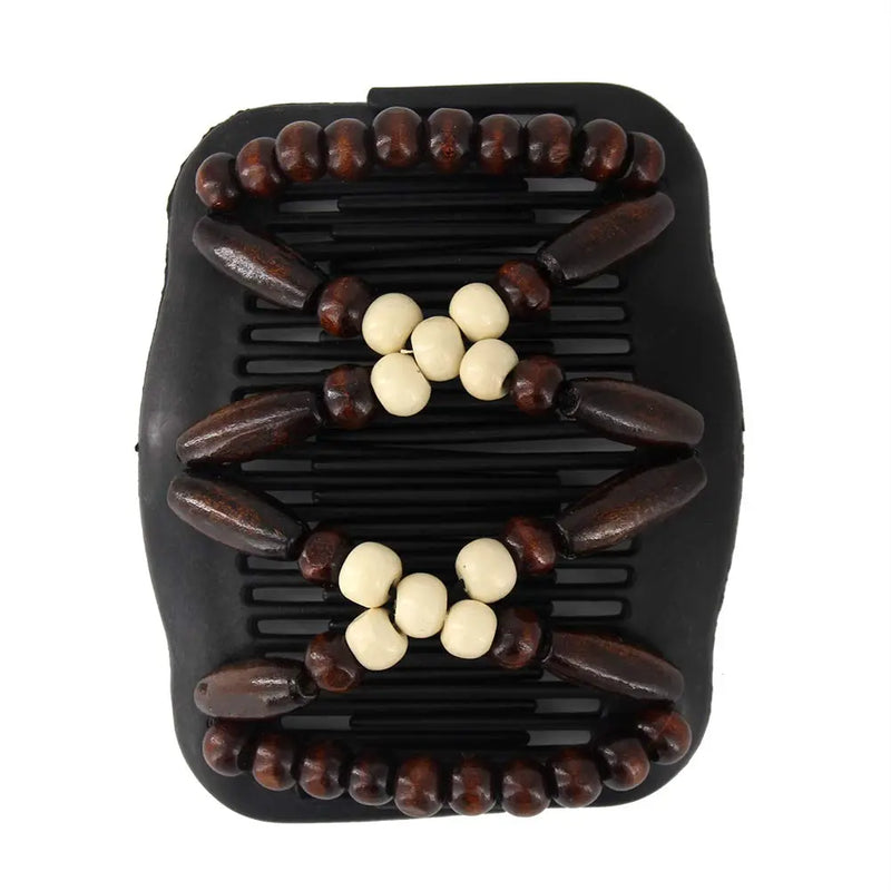 Yeshan Magic Hair Side Combs for Women Wood Beaded Stretch Double Hair Side Combs Clips Bun Maker Hair Accessories,Pack of 6 Yeshan