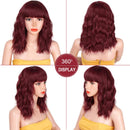 Relena Wine Red Short Wavy Wig with Bangs Synthetic Colored Shoulder Length Wig for Women Heat Resistant Fiber Curly Bob Wig 14 Inch Burgundy Wavy Bob Wigs for Daily Party Use Relena