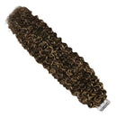 Ugeat Curly Double Sided Tape in Hair Extensions Real Remy Hair 22 Inch 50g 20 Pieces Kinky Curly Tape in Ombre Dark Brown Highlight Caramel Blonde Human Hair Tape in Extensions Seamless Hair Ugeat