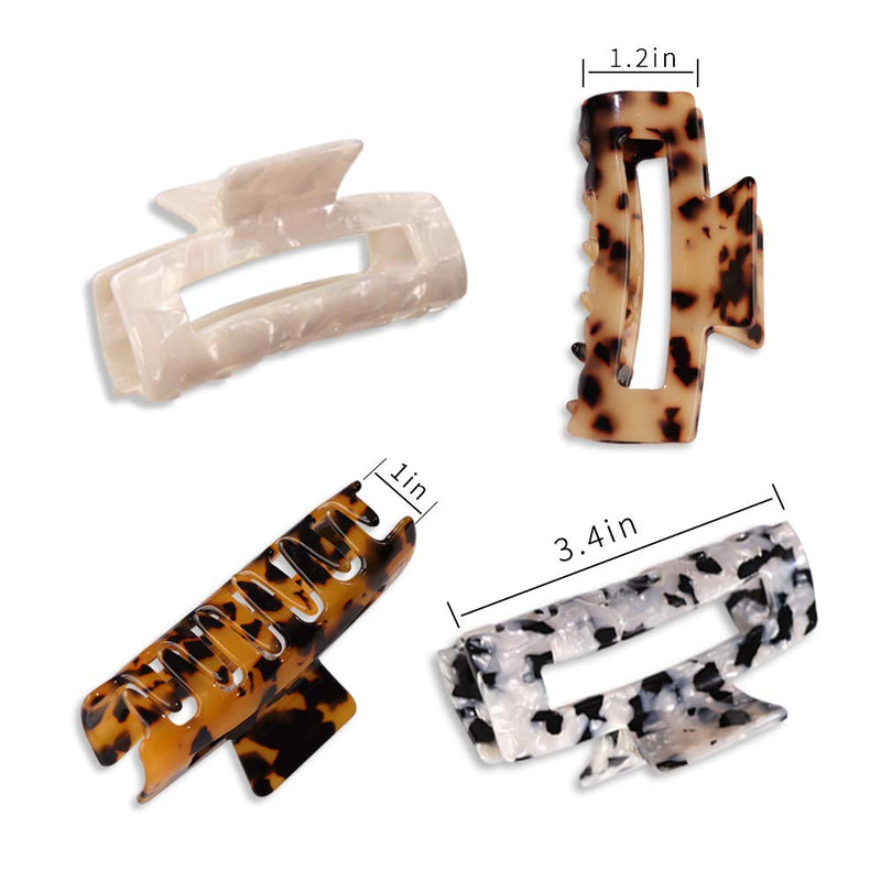 MagicSky 4PCS Hair Claw Clips, Acrylic Hair Banana Barrettes, Celluloid French Butterfly Jaw Clips,Tortoise Shell Grip Pin Teeth Clamp -Leopard print Stylish Hair Accessories for Women Girls,Long Size Magicsky