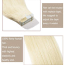 Tape in Human Hair Extensions Platinum Blonde 20pcs 30g for Highlighted 12 inch Long Remy Hair Seamless Double Sided Tape on Rooted Skin Weft for Women 12inch